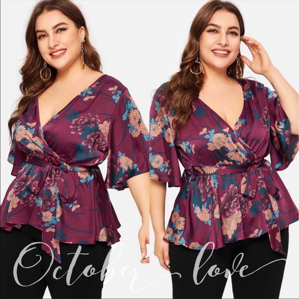 PlUS SIZE Maroon Floral Tops - Picture 2 of 5